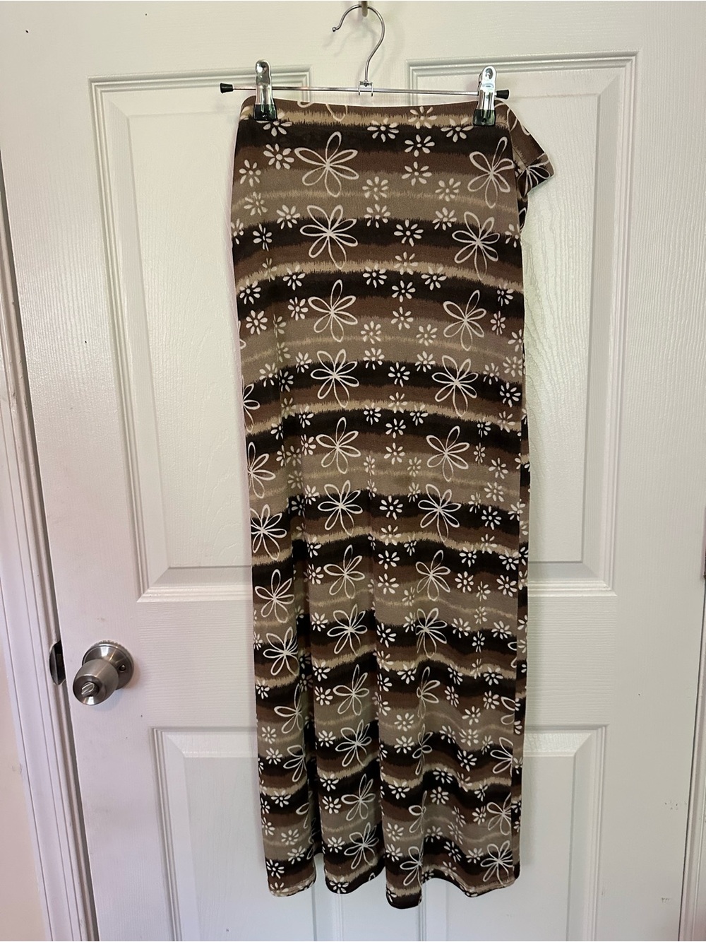 Maxi Skirt with Brown Floral Stripe Print